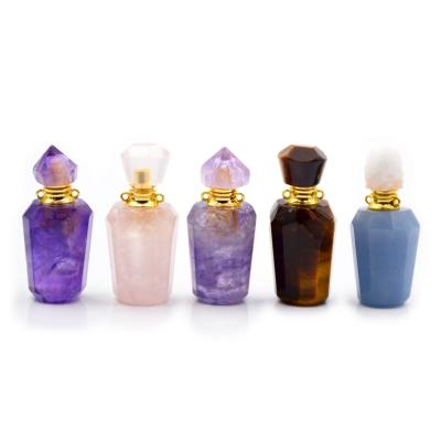 China NATURAL NATURAL Mini Quartz Perfume Essential Oils Crystal Clear Bottle Gemstone Point Bottles Pendant Prices With Wand for sale