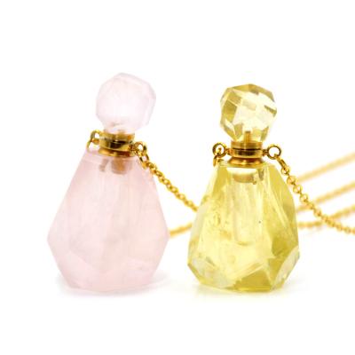 China BOHEMIA Perfume Bottle Faceted Natural Stone Connectors Amethyst Rose Quartz Double Dangle Charms For Necklace Making for sale