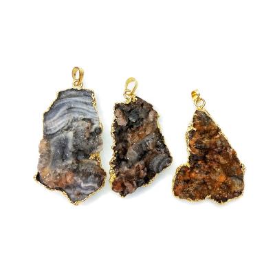 China Galaxy Stone Druzy Druzy Geode Gemstone Pendant Sun Agate Pendants Gold and Silver Plated Charm for sale