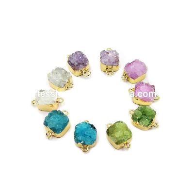 China Mini Druzy Square Charms Druzy Mini Geode Stone Square Connector Stone Pendant Charms Jewelry Accessories Geode Double Stone Bails Necklace for sale