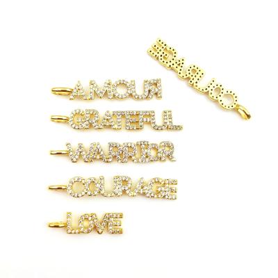 China Wholesale LOVE CLASSIC GRATEFUL WARRIOR Thin 18K Gold Alphabet Necklace Micro Pendant Paved CZ Bracelet for sale