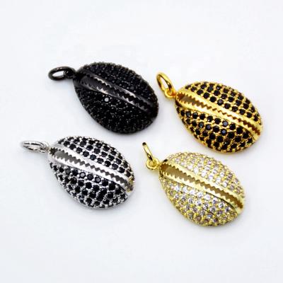 China Cubic Zirconia CZ Oyster Charms Jewelry CZ Micro Pave Conch Pendant Cowrie Shell Beads Pave Shell Charms for sale