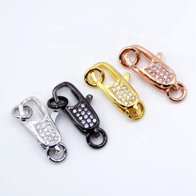 China Brass Clear CZ Pave Lobster Clasp Claw Clasp Micro Cubic Zircon Pave Both Sides 18x6mm for sale