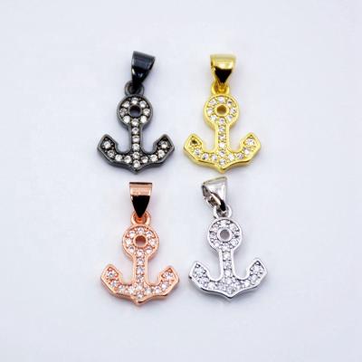 China Copper Anchor Charm CZ Micro Pave Charms Clear Zircon Pendants Anchor Finding For Necklace / Bracelet for sale