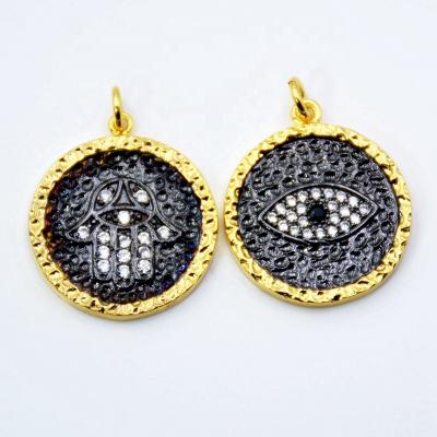 China Cubic Zirconia Gold Hamsa Evil Eyes Pendant 18x22mm Shining Hamsa Fatima Hand Micro Pave CZ Zircon Eye Charms for sale