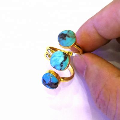 China Turquoise Rings Turquoise Blue Natural Stones Adjustable Ring Three Design Finger Rings Boho Jewelry For Women for sale