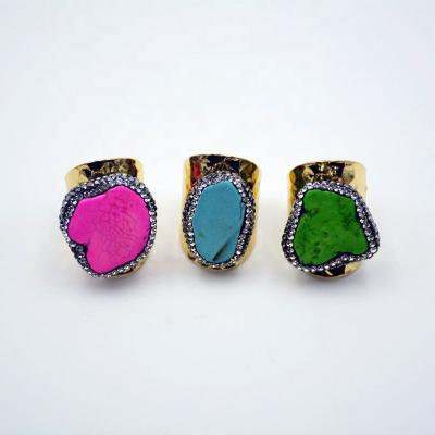 China Cuff Rings Multi Color Ring Wide Band Crystal Zircon Turquoise Paved Cuff Rings Gold Plated Jewelry Ring for sale