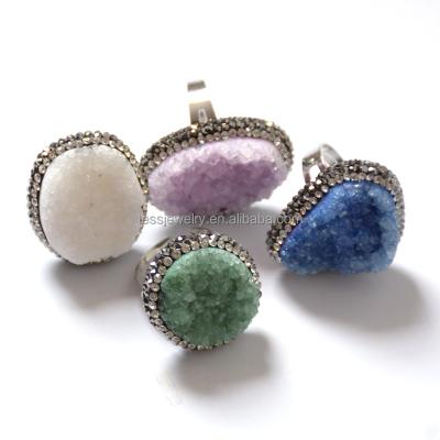 China Natural Druzy Quartz Rings Druzy Quartz Rings Pave Top Price Exw Jewelry Adjustable Turkish Rhinestone Design Ring for sale