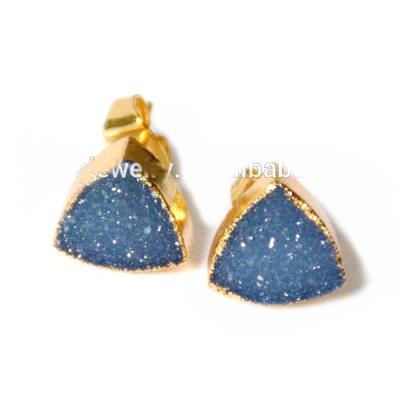 China Druzy triangle studs rose color stone wholesale earrings tiny triangle studs druzy studs gold dipped 10 mm for women for sale