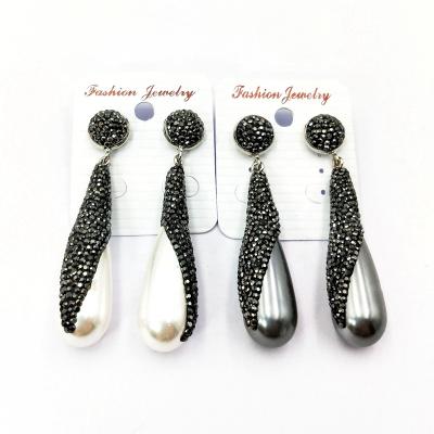 China New Black Rhinestone Pearl Jewelry Long Earrings For Women Water Drop Simulated Pearl Dangle Earring Fashion Jewelry for sale