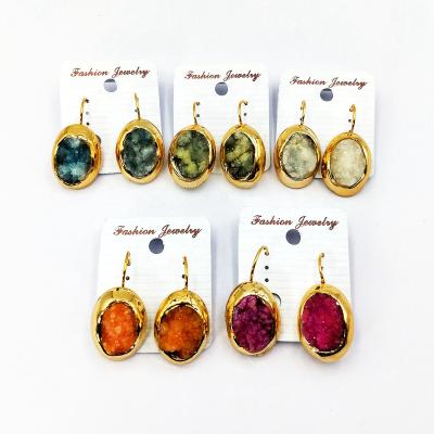 China Druzy Earrings Wholesale Natural Oval Clip On Druzy Earrings Colorful Druzy Gold Plated Shiny Jewelry Agate Charm for sale