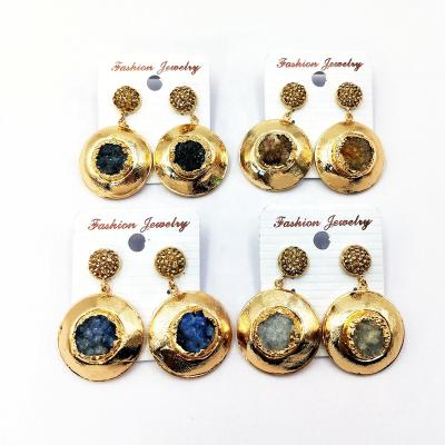 China Druzy dangle earring wholesale round druzy dangle earring gold plated druzy earrings paved rhinestone drusillary jewelry for sale