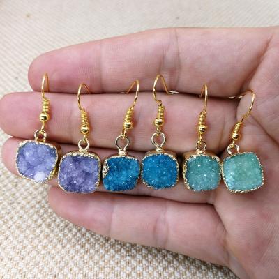 China Factory New Design 10mm Cushion Green Blue Green Druzy Natural Amethyst Druzy Stone Stud Earrings For Women Jewelry for sale