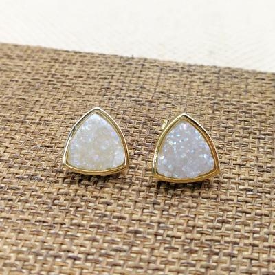 China Natural Druzy Earrings Stud Trillion Natural White Opal Stone Earring Jewelry Wholesale Drusy Simple Women Quartz Druzy Stud Earrings for sale