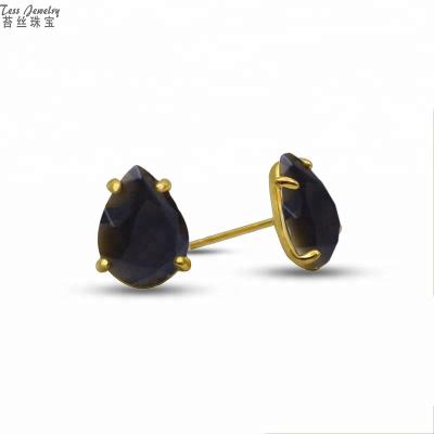 China Vintage Gold Onyx Earring Black Onyx Stud Earring Natural Jewelry Variable Simple Pear Gold Stone Stud Earrings For Girls for sale