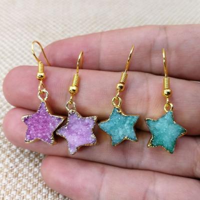 China Wholesale Drusillary Women Natural Tone Stones Hoop Earrings For Gold Jewelry Suppliers Crystal Bright Druzy Star Earrings Natural Druzy Earrings for sale