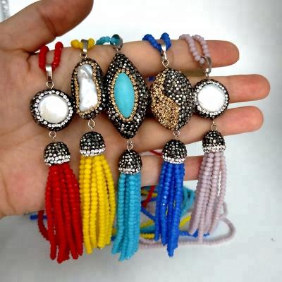 China Natural Crystal Handmade Crystal Gemstone Pave Tassel Pendant Neon Necklace Boho Extra Long Bead Necklaces for sale