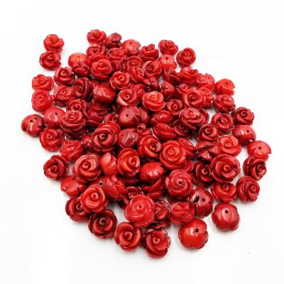 China Stone Hand Carved Red Natural Bamboo Coral Flower Beads Charms 16mm 8mm 10mm 12mm 14mm for sale