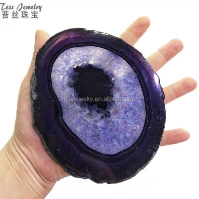 China Natural Gold Plated Black Agate Slice Coaster Large Slate Slate Purple Rose Color Red Green Blue Coasters for sale