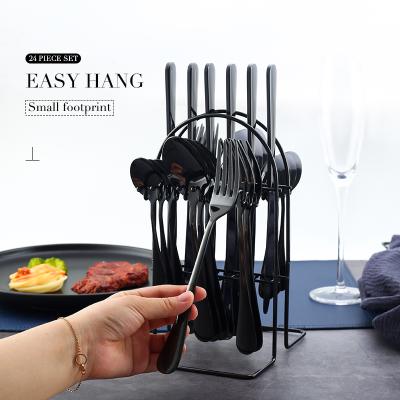 China Wholesale 24pcs Viable Knife Fork Spoon Set Flatware Flatware Set Cutlery Crafts Black Cutlery for sale