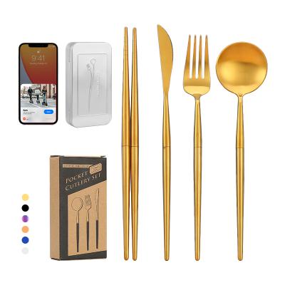 China Wholesale Sustainable Sustainable Travel Utensil Set Gold Silverware Cutlery Foldable Collapsible Spoon And Fork for sale