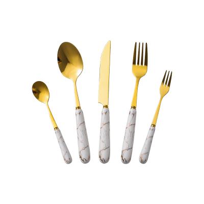 China Wholesale Ceramic Viable Handle Cutlery Set Stainless Steel Silverware Flatware Tea Spoon Gold Flatware for sale