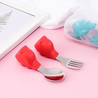 China BPA Free BPA Free 304 Stainless Steel Forks And Administer BPA Free Silicone Baby Feeding Spoon Set Baby Feeding Spoon for sale