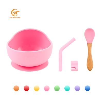 China Baby Kids Baby Suction Bowl Cute Eco Friendly Safe Strong Silicone Feeding Bowl With Spoon Straw for sale