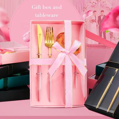 China New Gold Viable Black Wedding Gift Flatware Set Stainless Steel Gift Box Rose Gold Wedding Flatware With for sale