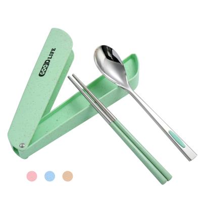 China Viable Set Sustainable Wholesale Portable Travel Flatware Outdoor Chopsticks Spoon Stainless Steel Cutlery Set With Case for sale