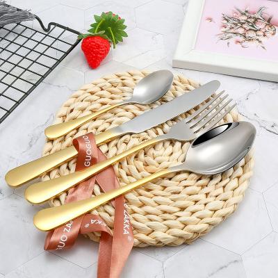 China Viable Viable Gradient Change PVD Coating Stainless Steel Cutlery Knife Fork Serving Gold Wedding Spoon Flatware Sets for sale