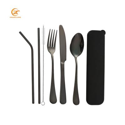 China Reusable Wholesale Metal Silverware Stainless Steel Cheap Portable Cutlery Set With Travel Case for sale