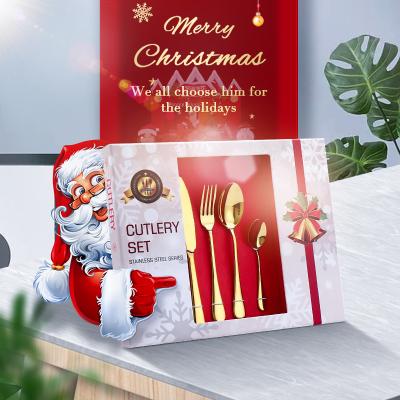 China Luxury Viable Gold Flatware Set Knife Spoon Fork Set Gold Flatware Set Stainless Steel 24pcs With Gift Box for sale