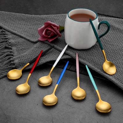 China Small Matte Stainless Steel Gold Tea Spoon Colorful Metal Dessert Ice Cream Tea Serving Spoon Cheap Viable Viable Price For Cup for sale