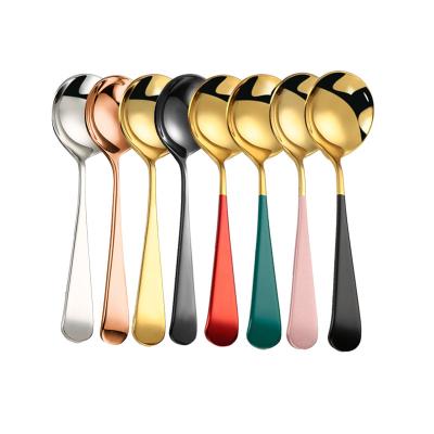 China Wholesale Viable Colorful Creative Stainless Steel Spoon Gold Korean Coffee Cupping Round Spoon for sale