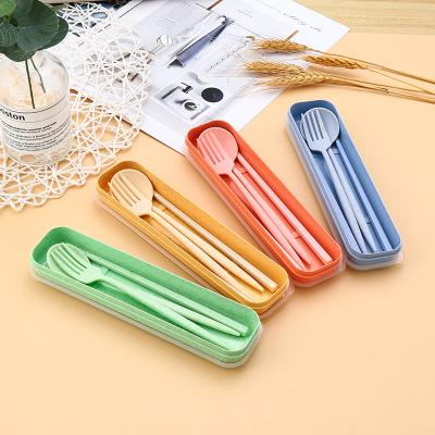 China Sustainable Eco Friendly Reusable Biodegradable Spoon Fork Set Wheat Straw Cutlery Travel Set for sale