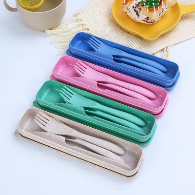 China Wheat Straw Cutlery Set Plastic Spoons Eco Friendly Reusable Reusable Biodegradable Tableware For Travel Camping for sale