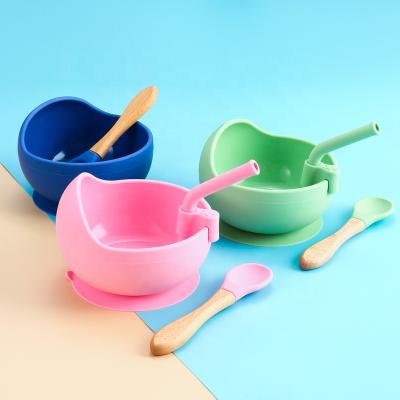 China BPA Free Silicone Soft Shine Food Grade Suction Baby Food Grade Baby Bowl And Spoon Set For Gift for sale