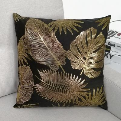 China Wholesale Home Decor Stock Polyester Shiny Gold Foil Printed Tile Case Cushion Cover for sale