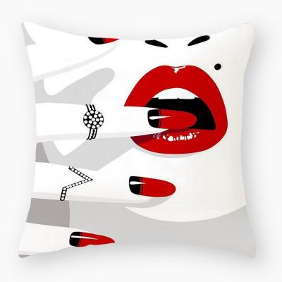 China Home Decor 18 x 18 Inch Hot Selling Red Lips With Lipstick Shorts Plush Decorative Pillow Case Cushion Cover for sale