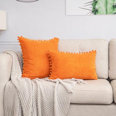 China Home Decor Throw Blanket High Quality Solid Soft Corduroy Corduroy Cushion Covers Pom Poms Corduroy Strip Pillowcase for sale