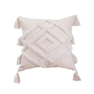 China Anti-Static Tufted Morocco Tile Case With Tassels Boho Farmhouse Cushion Covers 18x18 inches Cream Beige for sale