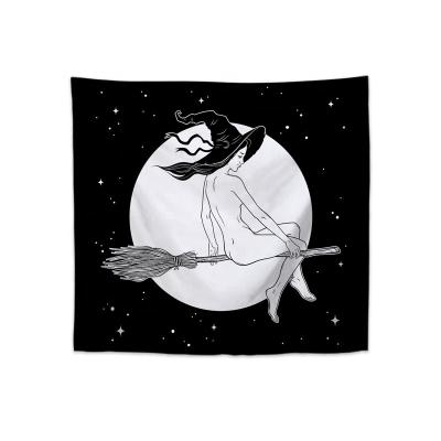 China Simple Custom Made Witch Magical Mystical Moon Tapestry Black and White Wall Art Decor for sale