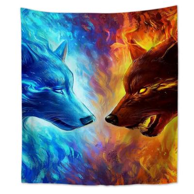 China 3D Wolf Tapestry Animal Tapestry Green Mystical Dark Cloud Moon Scary Scene Art Home Decor Simple Custom Made Light for sale