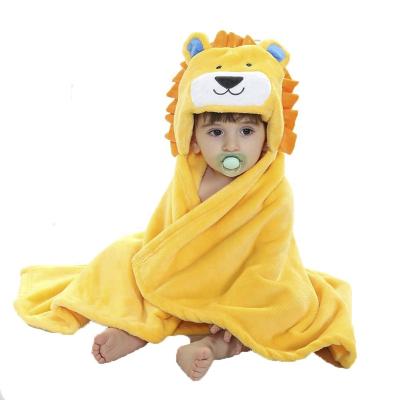 China Ultral Anti-pilling Baby Hooded Towels Portable Fleece Soft Cute Animal Kids Wrap Baby Blanket With Hooded for sale