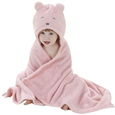 China Anti-pilling Wholesale Coral Fleece Baby Hooded Blanket Wrap Covers Animal Face Baby Wrapping Blanket With Hood for sale