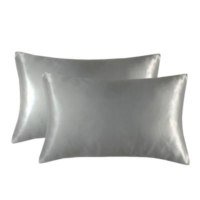 China Hot Selling Therapy Sublimation Polyester White Gray Satin Silk Pillow Case Printed Logo Silk Pillowcase for sale