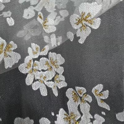 China QUICK DRY Gold White Flower Glitter Heart Organza Burnout Fabric for sale