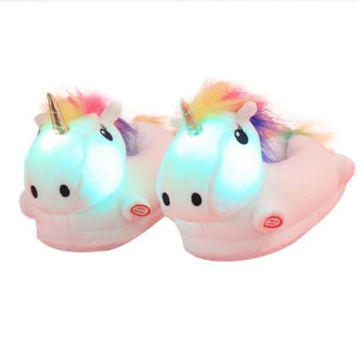 China Plush LED Light Up White Unicorn Plush Slippers For Kids for sale