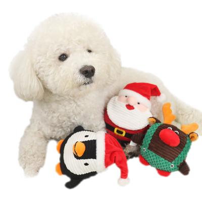 China Stuffed Dog Toy 3 Color Plush Christmas Pet Toy Dog Toy With Squeaker for sale